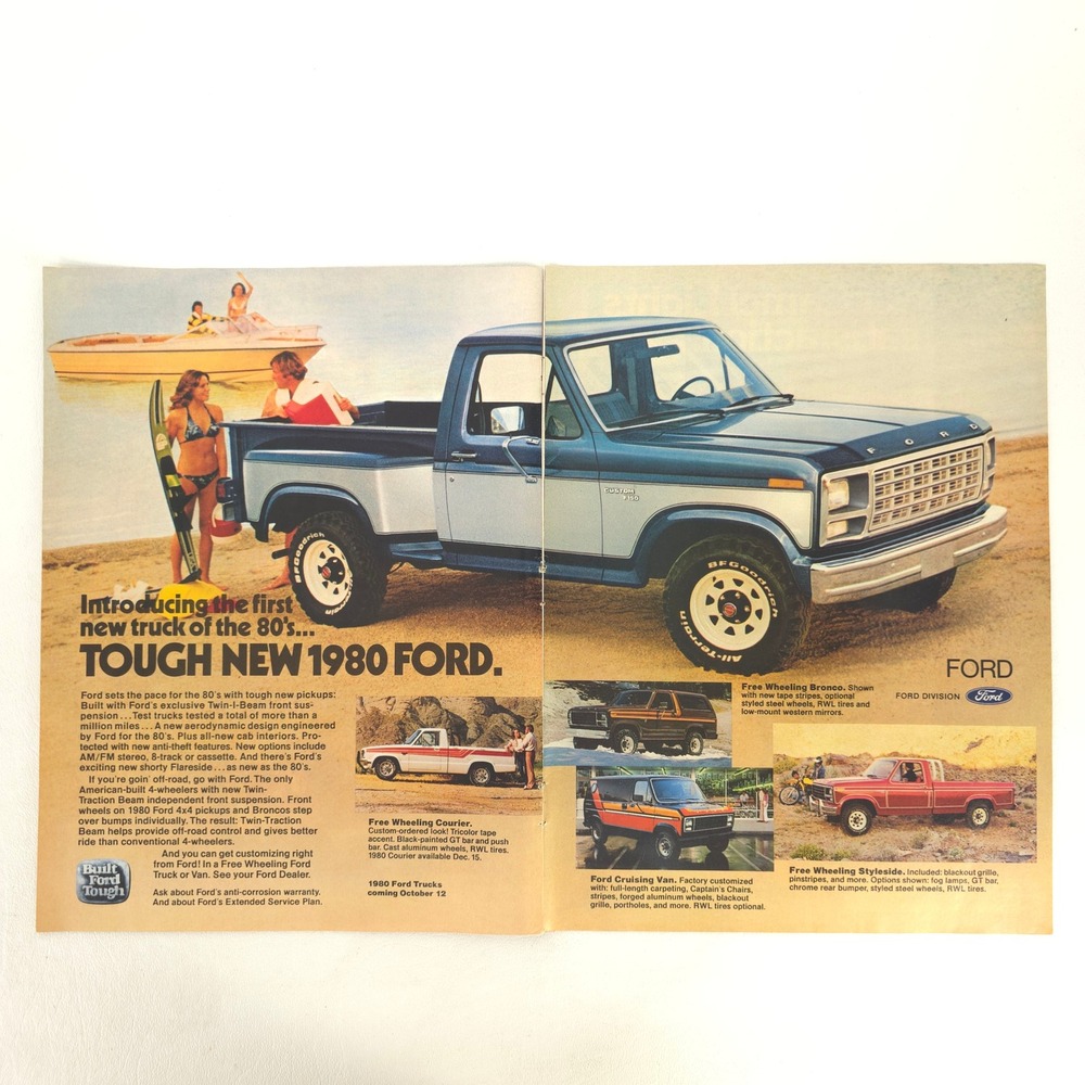 1980 Ford F150 Pickup Truck Print Ad Beach Scene Garage Wall Decor Show Display